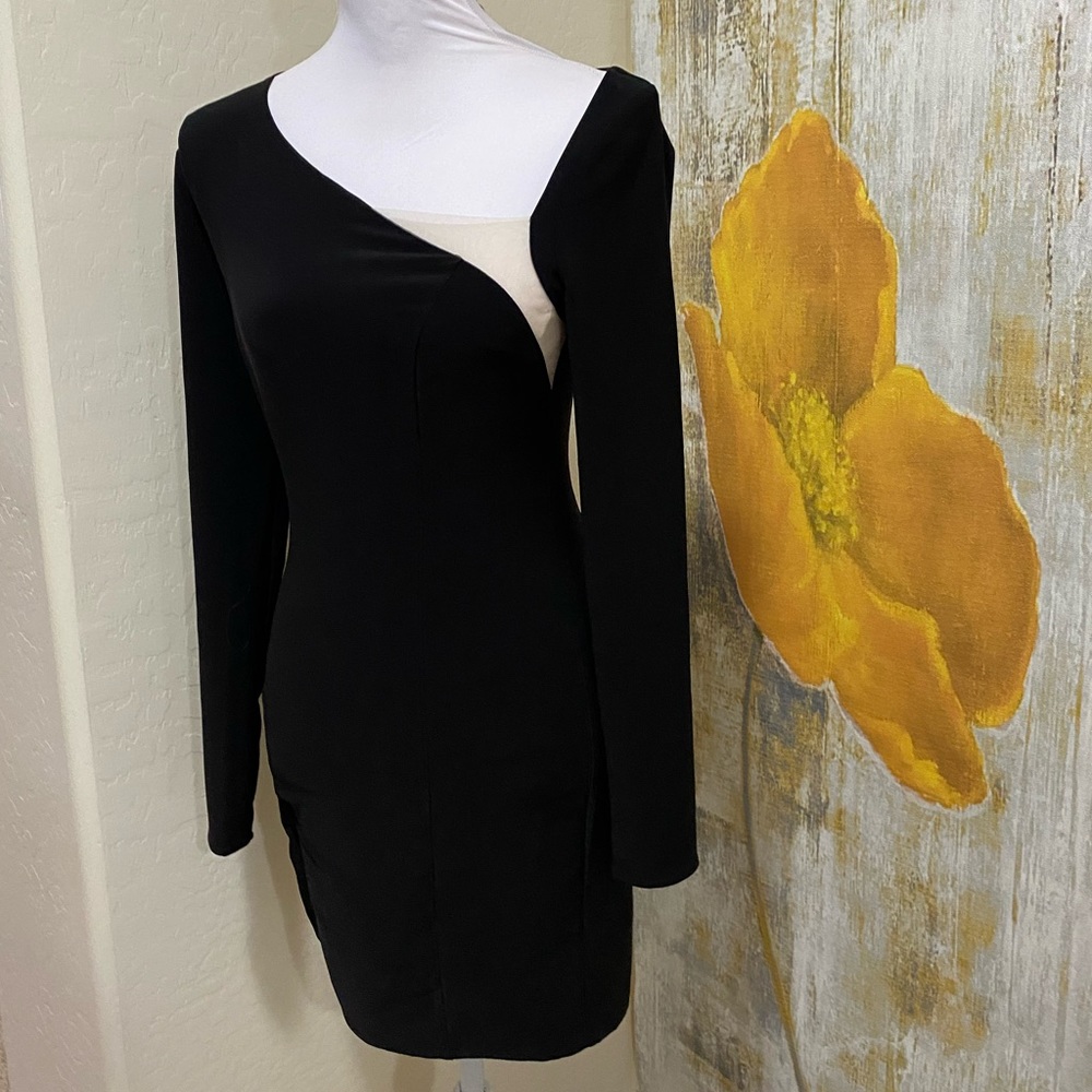 Short Black Evening Dress with long sleeves. Dress size S (size 2-4 most likely)
